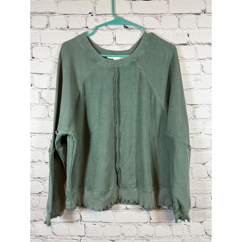 Altar'd State Pullover Top Waffle Knit Raglan Long Sleeve Green XS‎